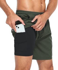 <b>Men's</b> 2-in-1 Workout Sports Fitness Gym Running <b>Shorts</b> Custom Logo Double Layers Beach Surfing Trunks Elastic Waist Casual - Product Image 2