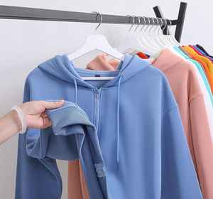 Sudadera con capucha de lana de Color sólido de talla XS para hombre, ropa bordada con diseño de cremallera estilo Hip Hop de Otoño de gran tamaño para invierno - Product Image 1