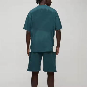 Qualité supérieure 100% coton 2 pièces hommes été décontracté Jogging survêtement Top vente imprimé T-shirt et short ensemble - Product Image 2