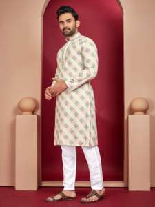 Vêtements ethniques à la mode les plus élégants et les plus tendances Meilleur pyjama Kurta en rayonne lourde avec Lucknowi lourd et impression numérique à vendre - Product Image 2