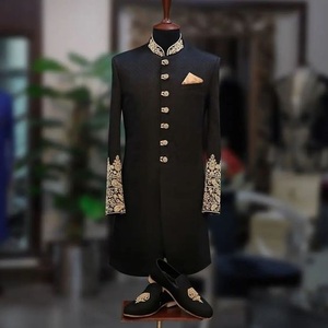 Embroidery <b>Black</b> Sherwani,<b>pant</b> Dress & Matching Embroidery Shoe with Embellished Crystal Glass Beads,glass Stone,dabka <b>Work</b>@2024 - Product Image 1
