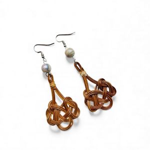 Vintage Natural Rattan Drop Earrings Handmade Lightweight Woven Jewelry for Women From Vietnam - Product Image 1