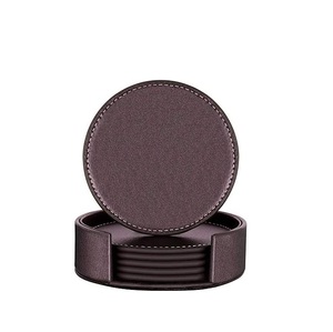Leather Logo <b>Coasters</b> <b>Drink</b> Real Leather Cup Table Holder Mats <b>coaster</b> Set in Round Shape with Sale - Product Image 3