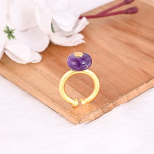 Bague ajustable en argent sterling 925 massif violet améthyste cocarde gros trou perles plaqué or jaune empilable cadeau d'anniversaire - Product Image 4
