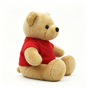 Unique plush birthday gift teddy bear with red shirt, <b>nursery</b> decor classic tan teddy bear plush, custom <b>print</b> t-shirt teddy - Product Image 2