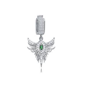 Charme pour bracelet CZ Emerald Phoenix Design 925 Sterling Silver Wholesale Handcrafted Fine Jewelry - Product Image 4