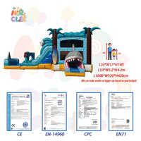 Château Gonflable Commercial Requin avec Toboggan Eau Combo Piscine Thème Océan Wet Dry pour Location Fêtes Enfants