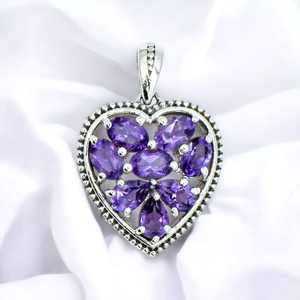 สร้อยคอจี้หัวใจอเมทิสต์925เงินสเตอร์ลิงเครื่องประดับอัญมณีหรูหราของขวัญสำหรับผู้หญิงเครื่องประดับทำด้วยมือ - Product Image 5