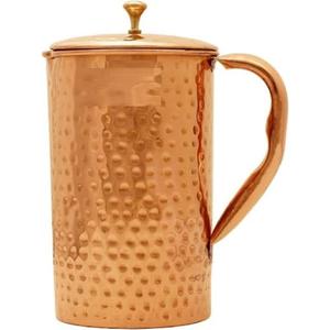 Jarra de cobre martillado de primera calidad con base resistente, mango fuerte y hermoso brillo para servir agua fresca y limpia a los invitados - Product Image 1
