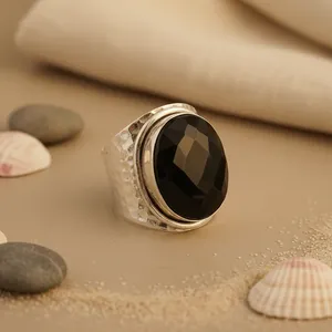 "Handmade Rhodium-Plated 925 Silver <b>Boho</b> Onyx <b>Ring</b> for Women" - Product Image 2