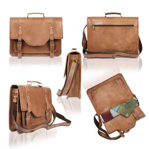 Sac pour ordinateur portable en cuir véritable 2-en-1 de qualité supérieure avec sangle détachable Design classique de luxe et intemporel Fonctionnalité étanche - Product Image 6