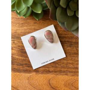 Navajo Handmade Rhodochrosite & Sterling Silver <b>Clip</b>-<b>On</b> <b>Earrings</b> Water Drop Shape Elegant Design - Product Image 3