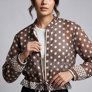 Giacca corta leggera con cerniera, stampa a pois, coulisse in vita, taglia unica, adatta alle taglie 36–42 - Product Image 3