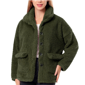 Automne hiver tenue peluche moelleux vert olive vestes épais floue respirant fermeture éclair sweats à capuche Long manteau femmes Sherpa polaire veste - Product Image 1