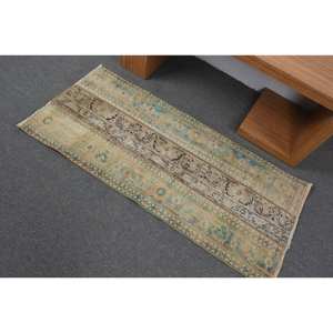 Alfombra vintage de lana turca de 2,2x4,8 pies, tejido plano de retazos beige y azul para decoración de sala de estar con respaldo de látex - Product Image 4