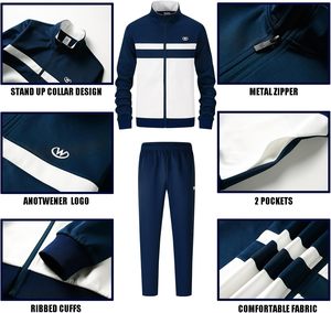 Ensembles de survêtement 2 pièces décontracté pour hommes, veste à fermeture éclair complète et pantalon de survêtement à manches longues, tenues de sport - Product Image 3