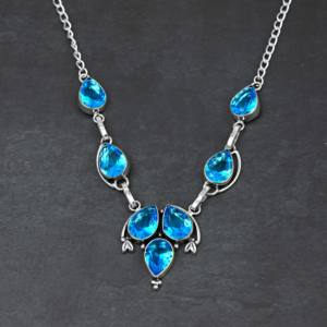 Collier en topaze bleue de laboratoire, forme poire, 10x14 mm, argent sterling, 18 pouces, cadeau de mariage de luxe, bijoux - Product Image 4