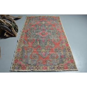 4.3x7.2 ft Vintage Area Rug, <b>Red</b> Gray Turkish Solid <b>Wool</b> Rug - Product Image 1