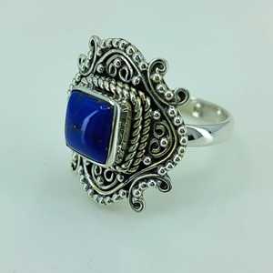 Handmade 925 Sterling Silver <b>Statement</b> <b>Ring</b> Lapis Lazuli Gemstone Natural Blue Cushion Shape Boho September Birthstone Jewelry - Product Image 6