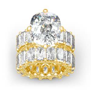 Jeulia Cushion Cut Three-Sided Pave Sterling <b>Silver</b> Eternity <b>Ring</b> <b>Set</b> - Product Image 1