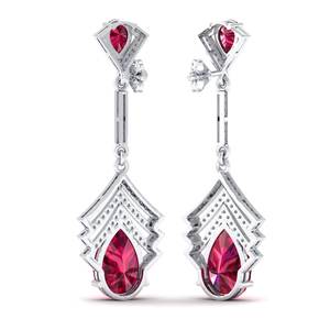 Boucles d'oreilles pendantes minimalistes REYES en argent sterling 925 avec moissanite certifiée GRA pour femmes, bijoux fins personnalisés avec pierre précieuse rubis - Product Image 4