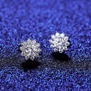 Ensemble collier et boucles d'oreilles en moissanite argentée ronde scintillante en forme de flocon de neige pour les occasions de mariage - Product Image 6