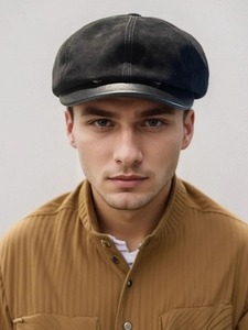 หมวกเบสบอลหนังแท้สำหรับผู้ชาย, ใหม่หมวกเบเร่ต์หนังแท้วินเทจไฮสตรีทลำลองฤดูใบไม้ร่วงฤดูหนาวหมวกธรรมชาติสำหรับผู้ชาย - Product Image 6