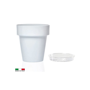 3 vasetti e piattini resistenti UV 14cm vasi da fiori in plastica Color neve e fioriere per uso interno ed esterno - Product Image 2