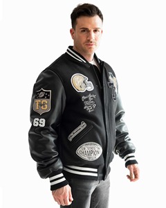 แจ็กเก็ตเบสบอลสไตล์วินเทจสำหรับผู้ชายผ้ากำมะหยี่ปักลายด้วยหนังแบบโซ่ออกแบบได้ตามต้องการ - Product Image 2