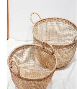 Vietnam Handicraft Seagrass Woven Basket Set of 2 for Kitchen Bathroom Living Room Decorative Storage and <b>Holder</b> Container - Product Image 3