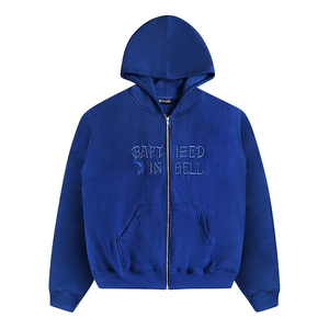 Sudadera con capucha de cremallera completa de gran tamaño lavada a la piedra personalizada para hombre al por mayor Terry de alta calidad con logotipo en relieve 3D - Product Image 4