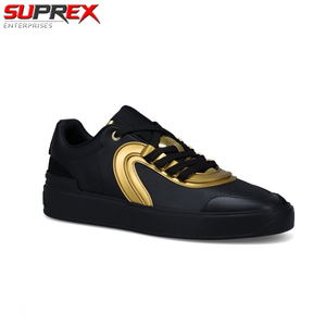 Baskets de skate noires et dorées pour hommes, chaussures de conduite, de marche et de ville élégantes et tendance en cuir véritable à lacets, imprimé léopard - Product Image 6