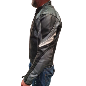 Men's Winter Custom Black/Grey Cowhide Leather Racing Motorbike Jacket with Windproof Breathable Full Sleeve Design - Product Image 2