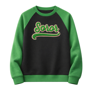 Sweat-shirt à manches raglan et col rond noir 08 Soror, sororité grecque, vêtements décontractés élégants pour femmes, rose et vert, sororité universitaire - Product Image 3