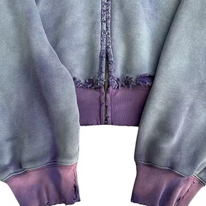 High Quality Drop Shoulder Blank Fleece 100% Cotton Breathable Quick Dry Unisex Vintage Stone Washed Heavyweight Full Zip Hoodie - Product Image 5