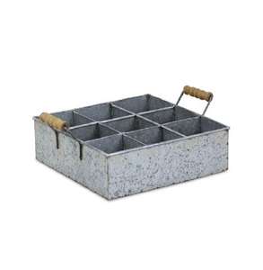 Caddy de metal galvanizado con múltiples 9 compartimentos con mango de madera Caddy de metal a precio asequible - Product Image 1