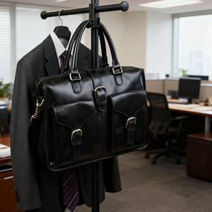 Usine OEM/ODM sac messager en cuir noir pour ordinateur portable mallette diplomate en cuir véritable avec bandoulière réglable - Product Image 2