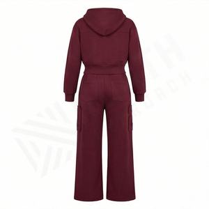 Women's Winter Casual Custom Oversized Cotton Fleece Solid Hooded Tracksuit Patch Embroidery <b>Cropped</b> <b>Joggers</b> Short Length Gym - Product Image 2