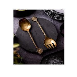 Cuillère et fourchette réutilisables en acier inoxydable plaqué or, ensemble de couverts en métal, cadeau de mariage avec une longue nouvelle poignée élégante en céramique noire - Product Image 6