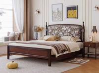 Lit de chambre classique américain de luxe en bois massif avec tiroirs de rangement, en tissu, taille King/Queen, mobilier de maison GSA69-GSA72