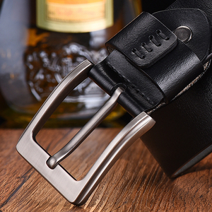 Ceinture décontractée pour homme en cuir véritable avec boucle en alliage personnalisée, motif uni - Product Image 1