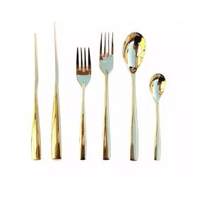 Ensemble de couverts en métal moderne en acier inoxydable plaqué or avec manche noir, nouveau look, prix de gros - Product Image 4