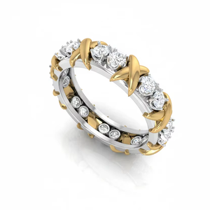 Bague Éternité Luxe Deux Tons avec Diamants en X pour Femme, Idéale pour Mariages, Tenues Tendance, Cadeaux et Usage Quotidien Élégant - Product Image 1