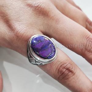 Bague pour homme en argent sterling 925, avec pierre précieuse turquoise cuivrée naturelle, pierre de naissance de décembre, bijou lourd et raffiné - Product Image 5