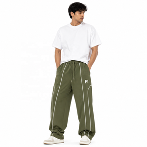Pantalon de survêtement respirant personnalisé pour homme, coupe large, passepoil contrastant, cordon de serrage, taille élastique, style décontracté, sport et streetwear, vente en gros - Product Image 1