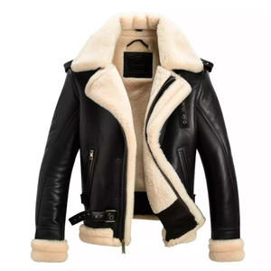 แจ็คเก็ตขายดีสำหรับผู้ชาย แจ็คเก็ตหนังบอมเบอร์ B3 สำหรับฤดูหนาว อุ่นสบาย ทำด้วยมือ หนังแกะแท้คุณภาพพรีเมียม บุขนเชอร์ปาและขนเฟอร์เทียม - Product Image 1
