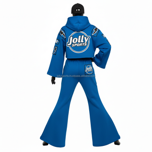 Ensemble de survêtement en molleton de coton lourd pour femmes, 320 GSM, bleu royal, design à panneaux, logo thermocollé, survêtements grande taille - Product Image 2