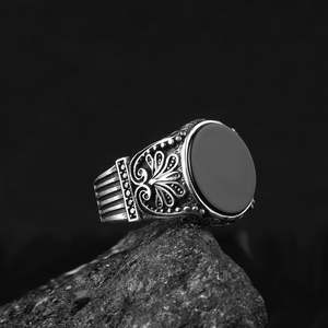 New Arrival Azuris VALKH1030 925 Sterling Silver Men's <b>Ring</b> Ottoman Style with Natural <b>Aqeeq</b> Stone Handmade in Turkey - Product Image 2
