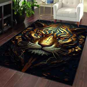 Geometric Tiger <b>Doormat</b>, Golden Jungle Cat Rug, Fierce Animal Art Mat,Nonwoven Soft Rug - Product Image 5