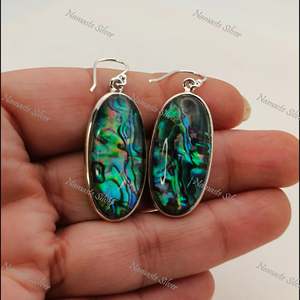 925 Sterling Silver Dangle Drop Earrings Handmade Vintage Style Natural <b>Abalone</b> <b>Shell</b> Blue Paua Doublet Oval Jewelry - Product Image 4